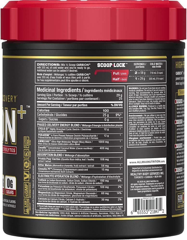 ALLMAX Nutrition - CARBION+ (Hydration, Endurance & Recovery) - Blue Ice - 725 Gram