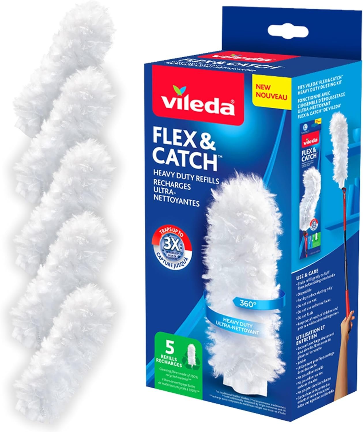 Vileda Flex & Catch Heavy Duty Duster Refills (5 Count) | Disposable Refill with Cleaning Fibres Made of 100% Recycled Materials