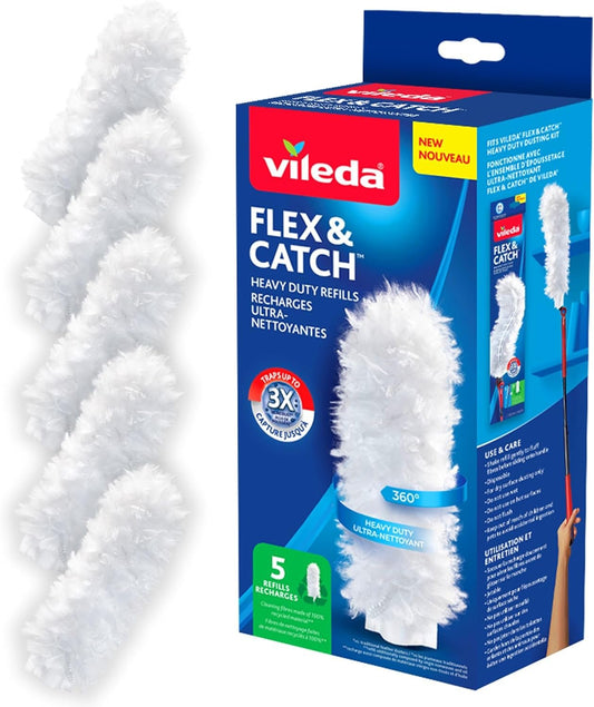 Vileda Flex & Catch Heavy Duty Duster Refills (5 Count) | Disposable Refill with Cleaning Fibres Made of 100% Recycled Materials