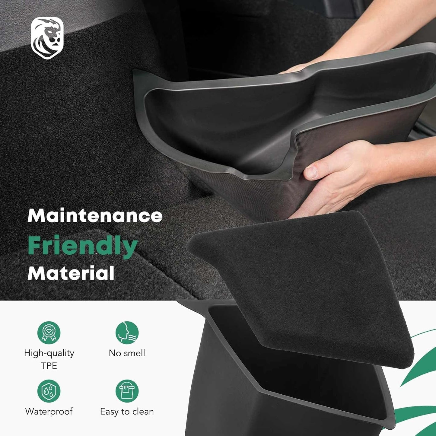 YHTAUTO 2 Pcs Trunk Side Organizer Storage Box with Lids Fit for Tesla Model Y Accessories 2020 2021 2022 Rear Trunk Storage Bins Flocking Waterproof Odorless (For 5-Seater Only)