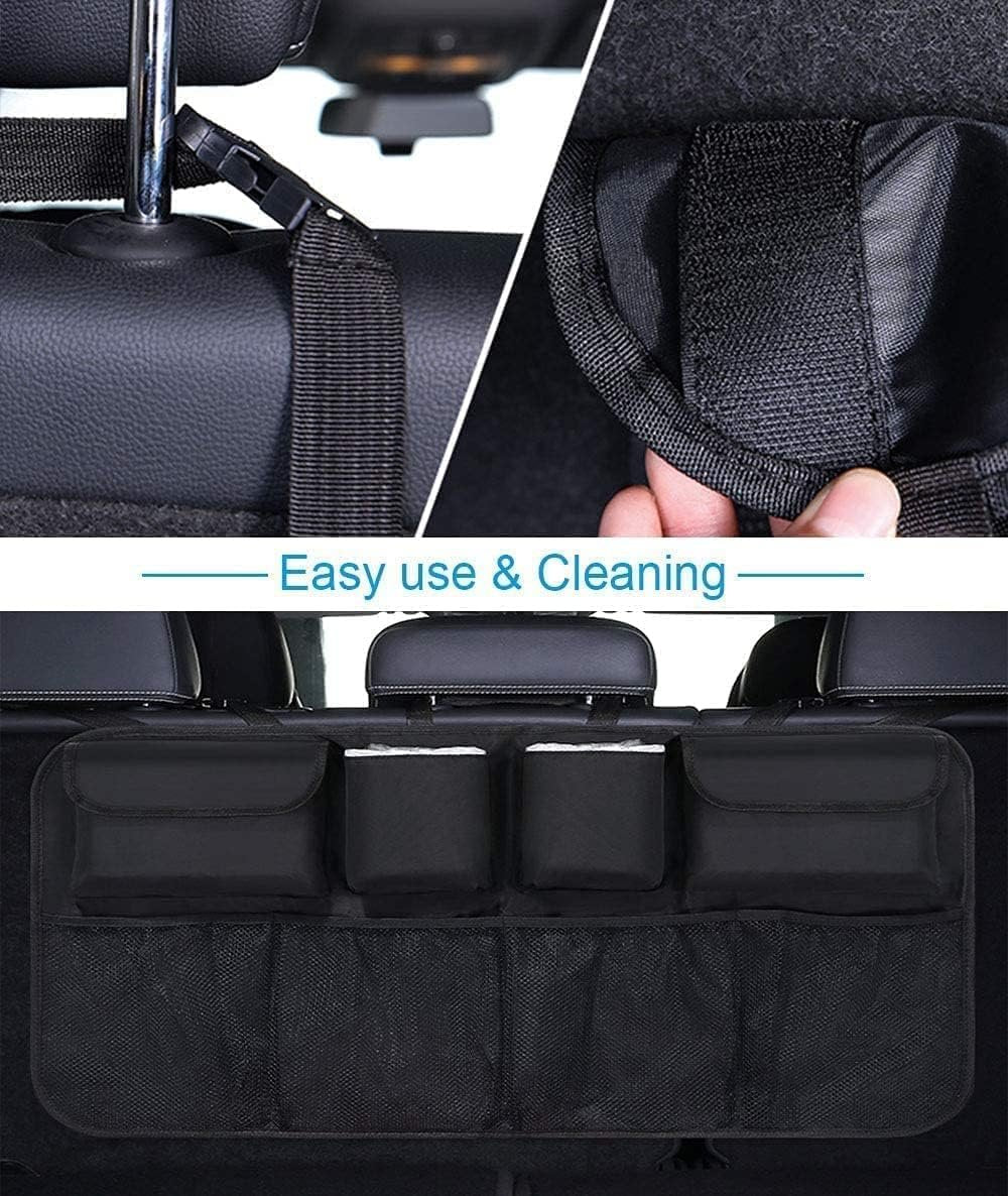 CTFIVING Car Boot Organiser Trunk organizer Waterproof Kick Mats Car Organizer Seat Back Protector, Multi-Pocket Children's Travel Storage, Durable Foldable Cargo Net Storage for Car Backseat Cover