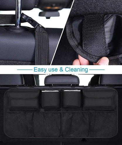 CTFIVING Car Boot Organiser Trunk organizer Waterproof Kick Mats Car Organizer Seat Back Protector, Multi-Pocket Children's Travel Storage, Durable Foldable Cargo Net Storage for Car Backseat Cover