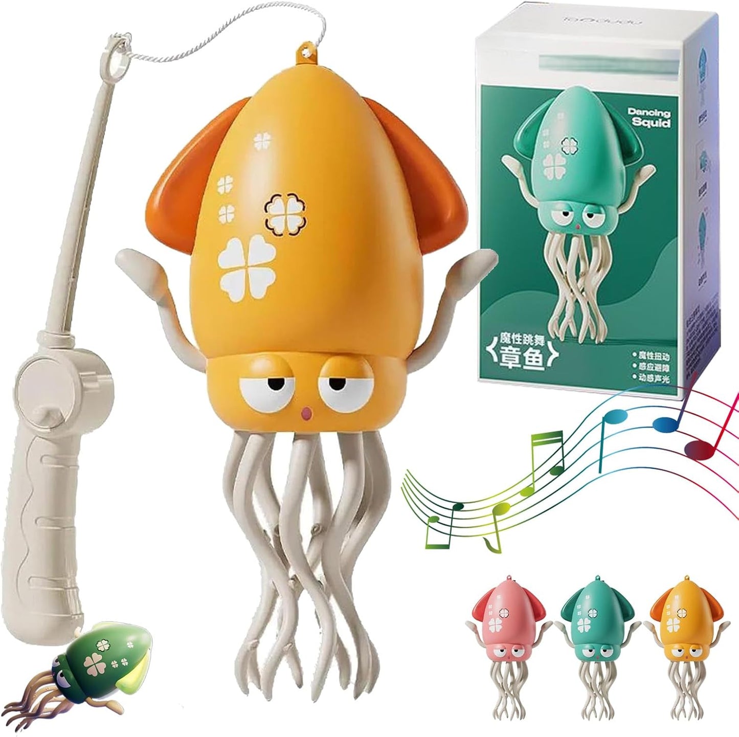 Electric Auto-Avoid Octopus, Electric Crawling Octopus Toy, Stress Relief Gift, with LED & Music, for Kids Indoor Play, Sensory & Motor Skill Development (Yellow)