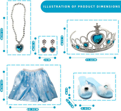 Princess Dress-Up Toys and Jewelry Set – Colorful Costumes with Skirts, Shoes, Crowns, and Accessories for Girls Ages 3-6, Perfect for Role Play and Dress-Up Fun