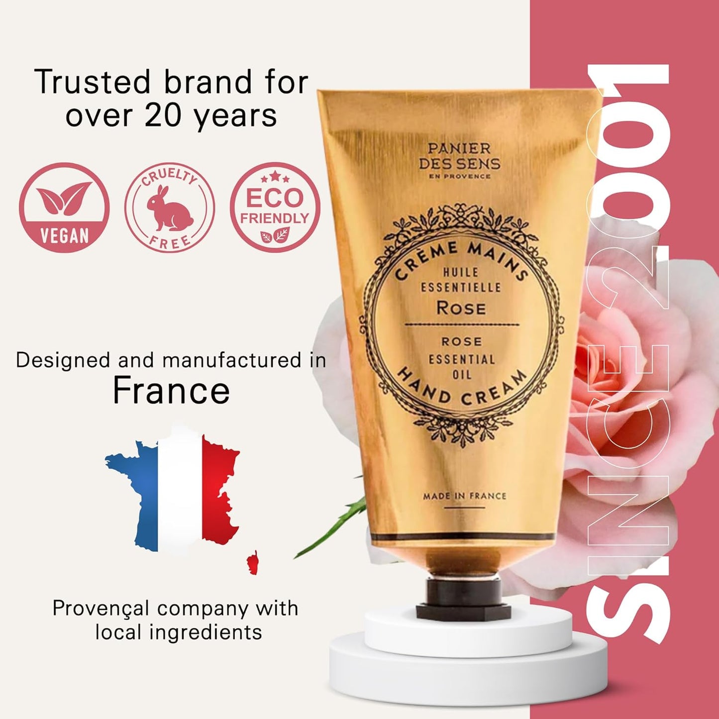 Panier des Sens Dry Cracked Hand Cream with Shea Butter Rosa - Moisturizing Hand Cream - Made in France 97% Natural - 2.6 floz/75 ml