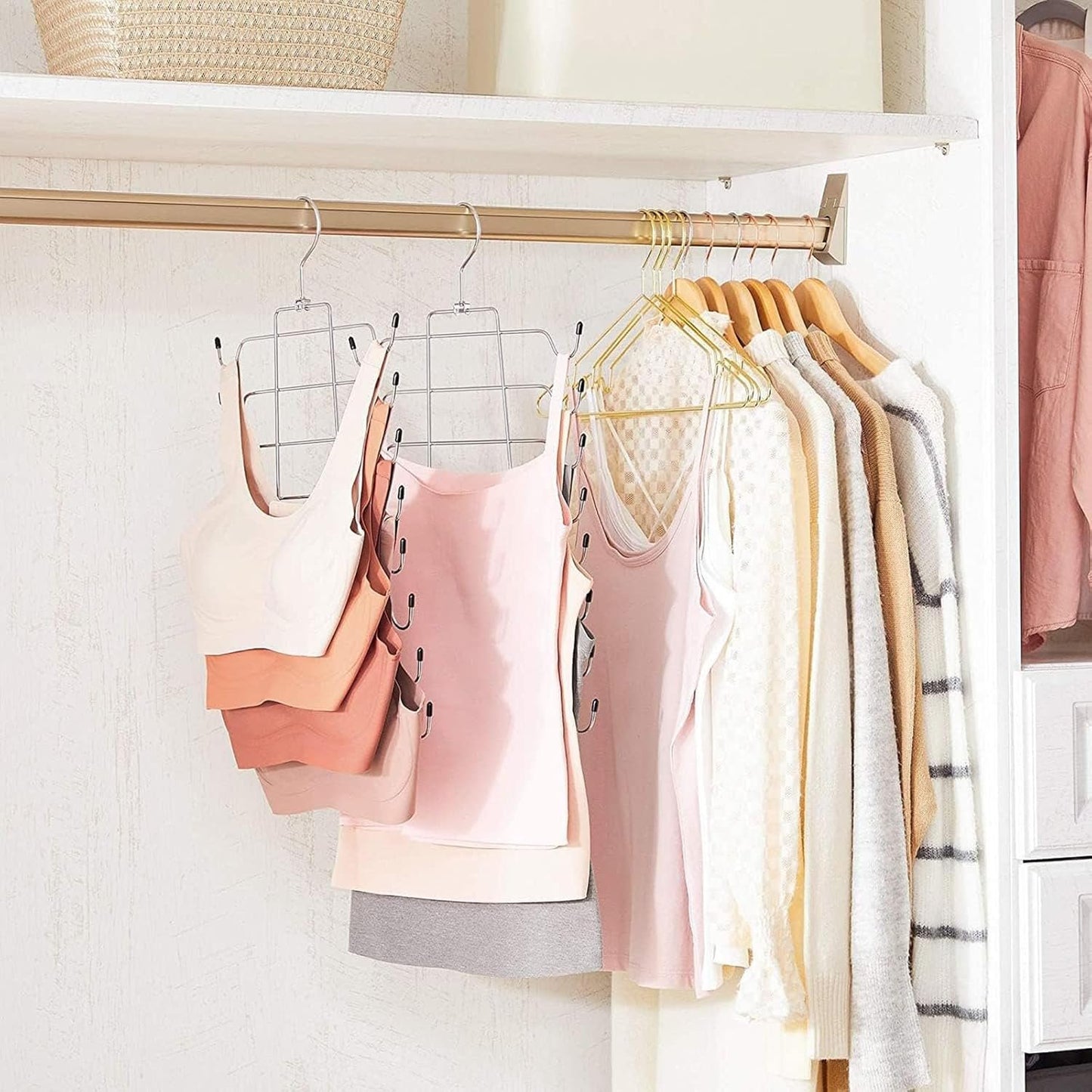 PUPPYCUTE 2 Pack Tank Tops Hangers, Bra Hanger Space Saving Closet Organizer, Apartment College Dorm Room Essentials for Girls, Closet Organizers Organization and Storage for Tops Bras Pants or Skirt