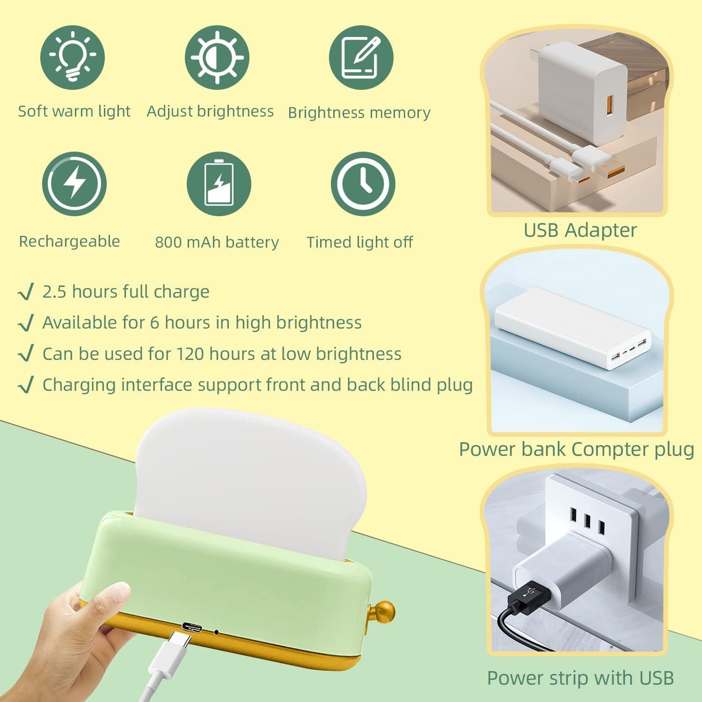 Cute Desk Decor Toaster Lamp, Rechargeable Kawaii Accessories Small Lamp LED Night Light for Kids Teen Girls, Room Decor Toast Lamp for Bedroom, Bedside, Living Room Aesthetic Stuff,Gift