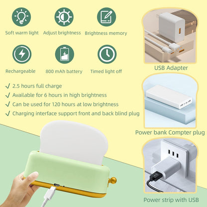 Cute Desk Decor Toaster Lamp, Rechargeable Kawaii Accessories Small Lamp LED Night Light for Kids Teen Girls, Room Decor Toast Lamp for Bedroom, Bedside, Living Room Aesthetic Stuff,Gift