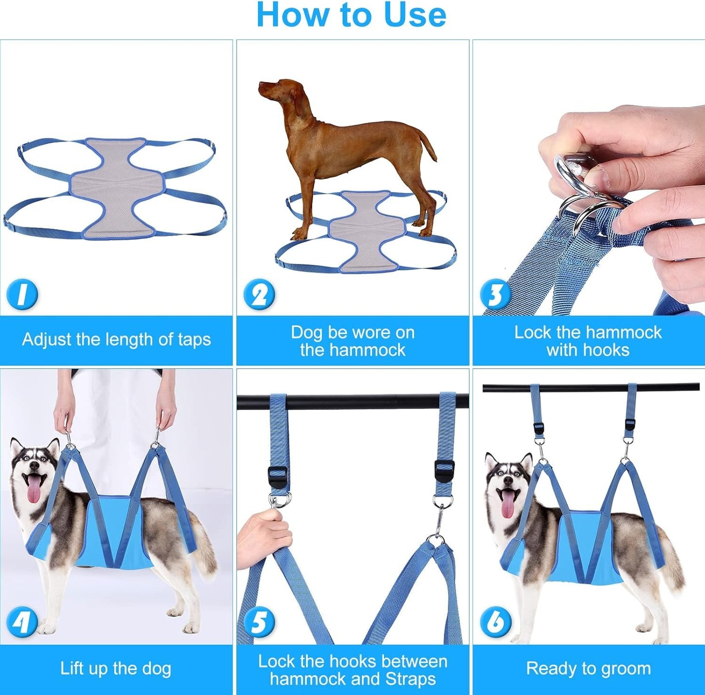 Dog Grooming Hammock, Pet Grooming Harness for Dogs&Cats, Multi Hammock Restraint Bag with Adjustable Grooming Loop/Stainless D-Hooks/Nail Clippers/Trimmer/Nail File for Pet Nail Trimming, Care (M)