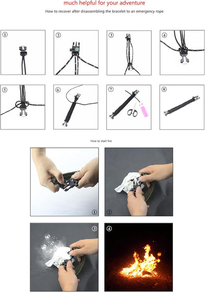 21 in 1 Survival Bracelet, 7 Core Paracord Emergency Sports Wristband Gear Kit Waterproof Compass, SOS LED Light, Thermometer, Rescue Whistle, Fire Starter Multi-Tool Wilderness Adventure Accessories, Nylon