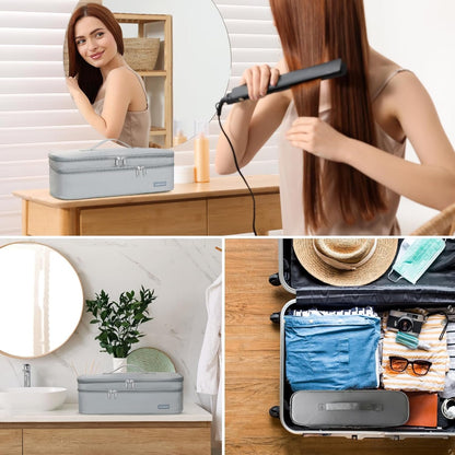 wigmoa K1-K Portable Double-Layer Storage Bag Compatible with Hair Dryer and Accessories - Travel Carrying Case for Hair Dryer, Volumizer, Styler, and Hot Tools. (Grey)