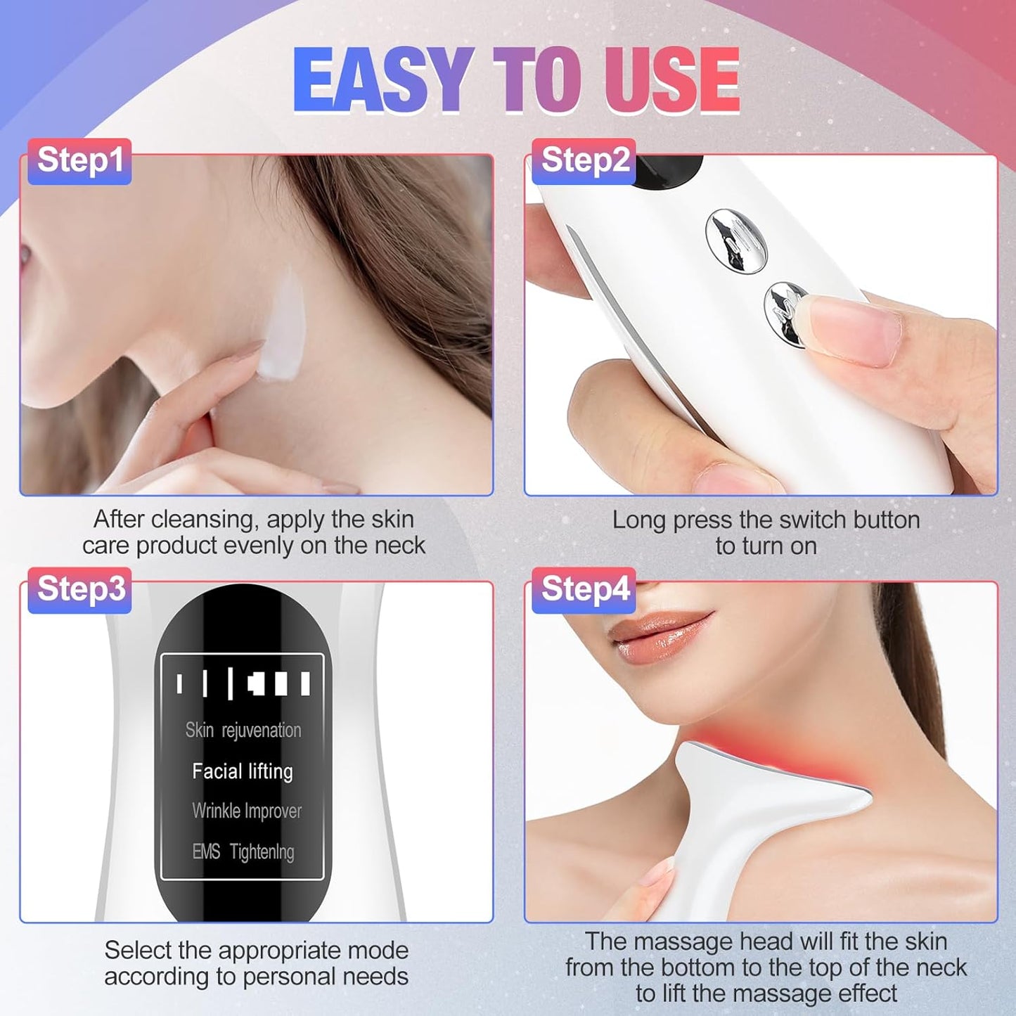 Face Massager for Neck Face, 3 Intensities, 4 Modes Face Firming Device for Neck Face, Portable Neck Face Lifting Device for Lifts and Tightens Skin, Firm Smooth, Black