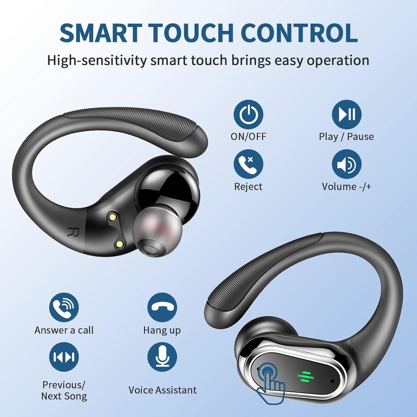 Wireless Earbuds, Bluetooth 5.4 Headphones Sport, LED Display Bluetooth Earbuds with ENC Noise Canceling Mic, 50H Stereo Wireless Headphones with Earhooks, IP7 Waterproof Ear Buds for Running/Workout