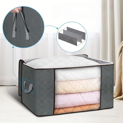 90L Large Storage Bags, 6 Pack Closet Organizers and Storage, Clothes Foldable Storage Bins with Reinforced Handles,Clear Window Sturdy Storage Containers for Clothing, Blanket, Comforters,Bedding