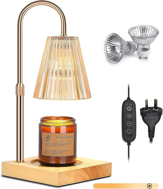 TOJUNE Dimmable Candle Warmer Light, Timer Electronic Wax Melting Lamp, Lantern Height Adjustable for Jar Scented, Home Decor, Yoga, Aromatherapy Gift with 2 Bulbs, AU Socket 220V (Amber)