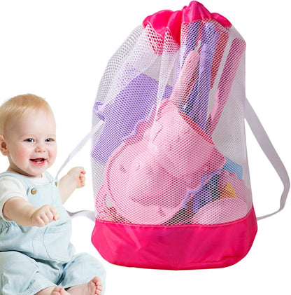 Nuyhgtr Beach Toys Kids, Travel Sand Toys with Foldable Bucket Mesh Bag, Includes Molds, Rake, Shovel, Summer Game to Boys, Girls, Compact Outdoor Play Set for Vacation And Sandbox Fun