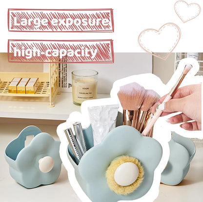 Flower-shaped Pen Holder for Desk,Multifunctional Plastics Makeup Brush Holder Cute Desk Accessories pen organizer for Home Office Table Decor .(Blue)