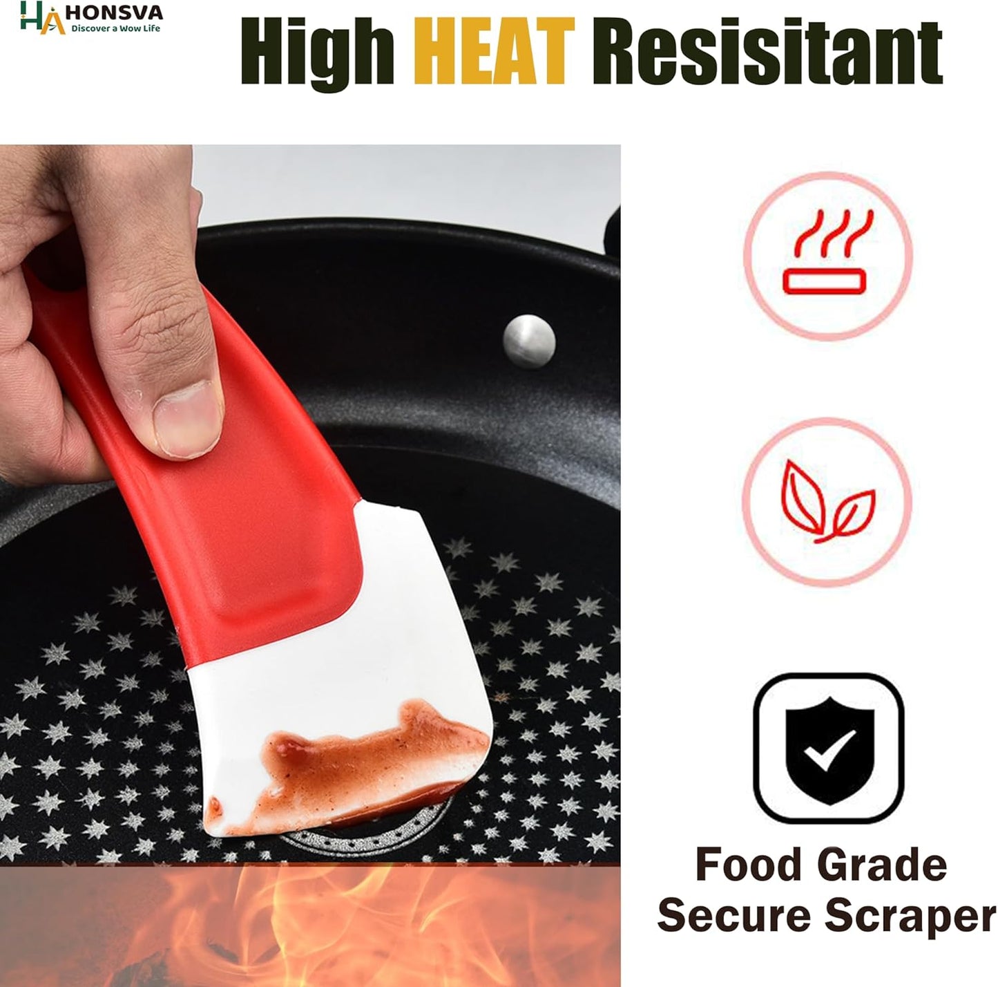 Honsva Silicone Dish Scraper to Kitchen Cleaning for Pans, Pots, Bowls, Non-Stick Scraping Spatulas Tool,3 Pcs (Yellow, Green and Red)