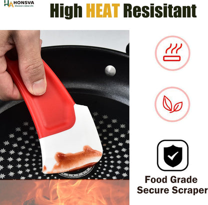 Honsva Silicone Dish Scraper to Kitchen Cleaning for Pans, Pots, Bowls, Non-Stick Scraping Spatulas Tool,3 Pcs (Yellow, Green and Red)