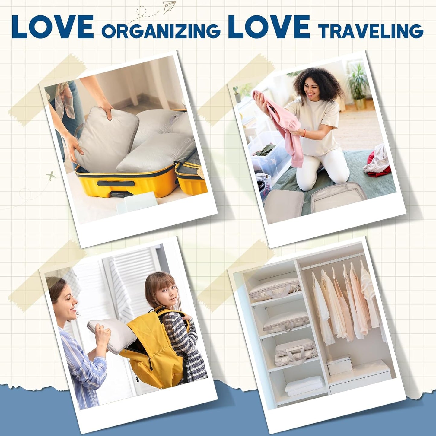 Euqvunn Set of Suitcase Organizer, Compression Packing Cube, Large Organizer Suitcase, Waterproof Underwear Travel Set for Backpacks, 4 Pieces Set
