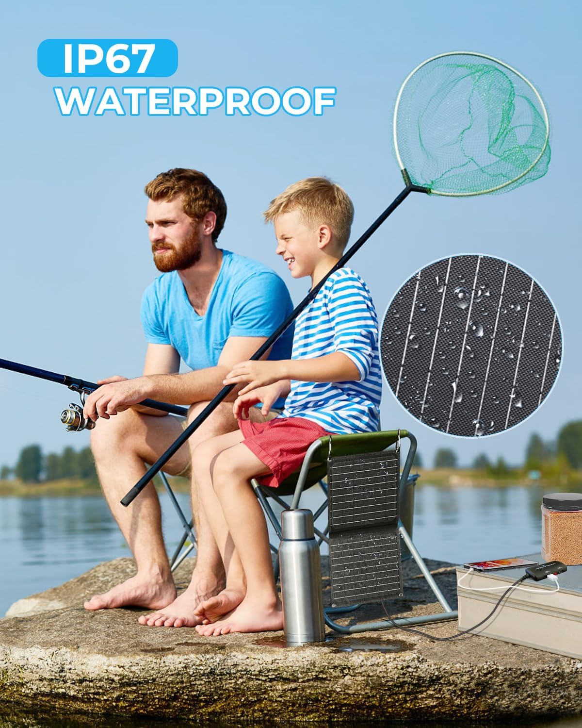 Ecosonique 10W / 20W / 30W Portable Solar Panel Charger, IP67 Waterproof ETFE USB Solar Phone Charger with Detachable Power HUB, 2023 Latest Version Compatible with iPhone, Power Bank, Smartwatch