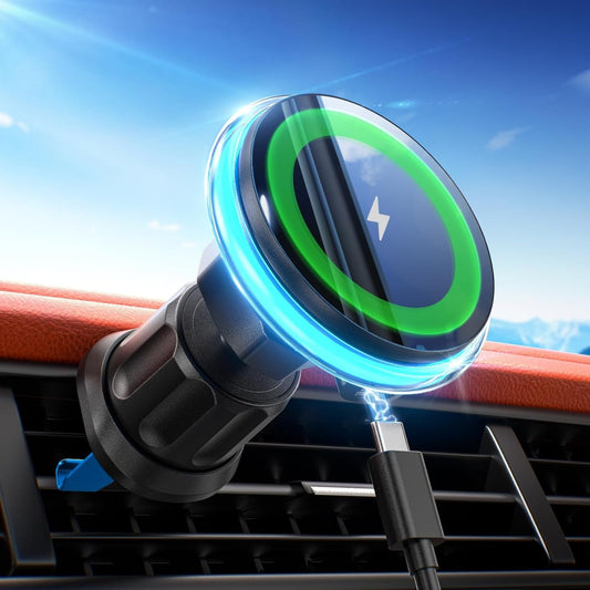 NEUTYPECHIC 15W Wireless Charging Car Phone Holder, Super Strong Suction for Magsafe Car, Wireless Car Charger with Night Light, Magnetic Car Phone Holder for iPhone 16/15/14/13/12