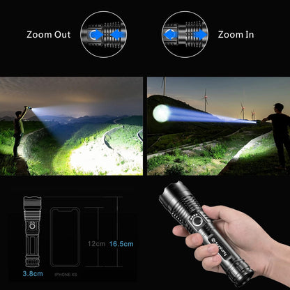 Flashlight, LED Torch Rechargeable Flashlights 2000 Lumen, Pocket Tactical Torch with USB Charging 3500mAh Battery, 5 Modes, Zoomable IPX6 Waterproof Electric Flash Light for Emergency Camping Outdoor