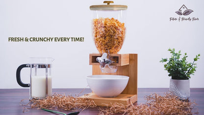 Future & Friendly Finds Bamboo Cereal Dispenser – Eco-Friendly Airtight Storage Container for Pantry & Counter, Family-Friendly Dry Food Dispenser for Snacks, Granola & Grains