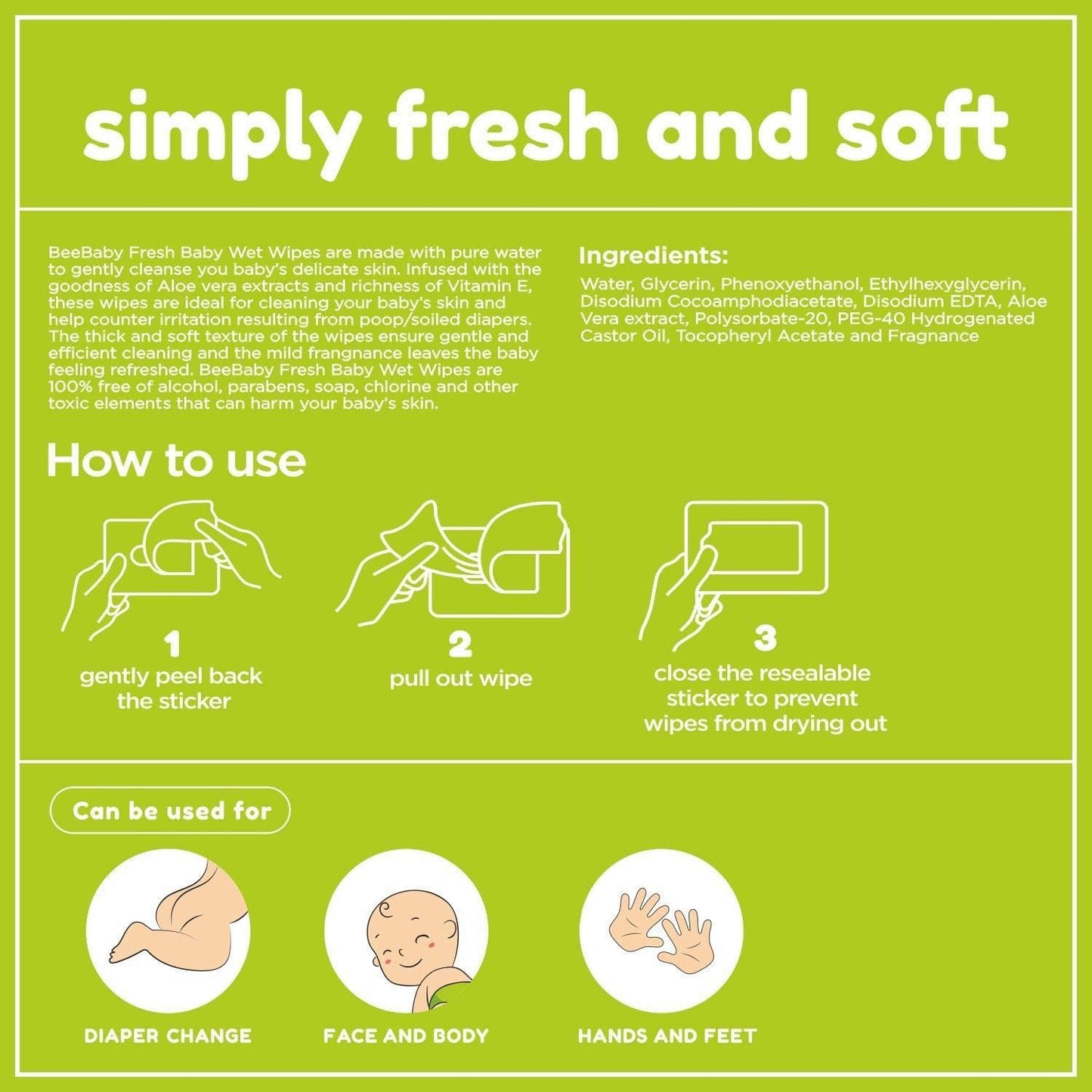 Bee.Baby. Fresh Aloe Vera Baby Wet Wipes - 1 Pack of 72 Pieces