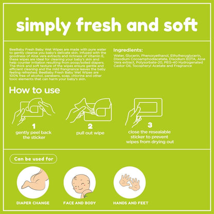 Bee.Baby. Fresh Aloe Vera Baby Wet Wipes - 1 Pack of 72 Pieces