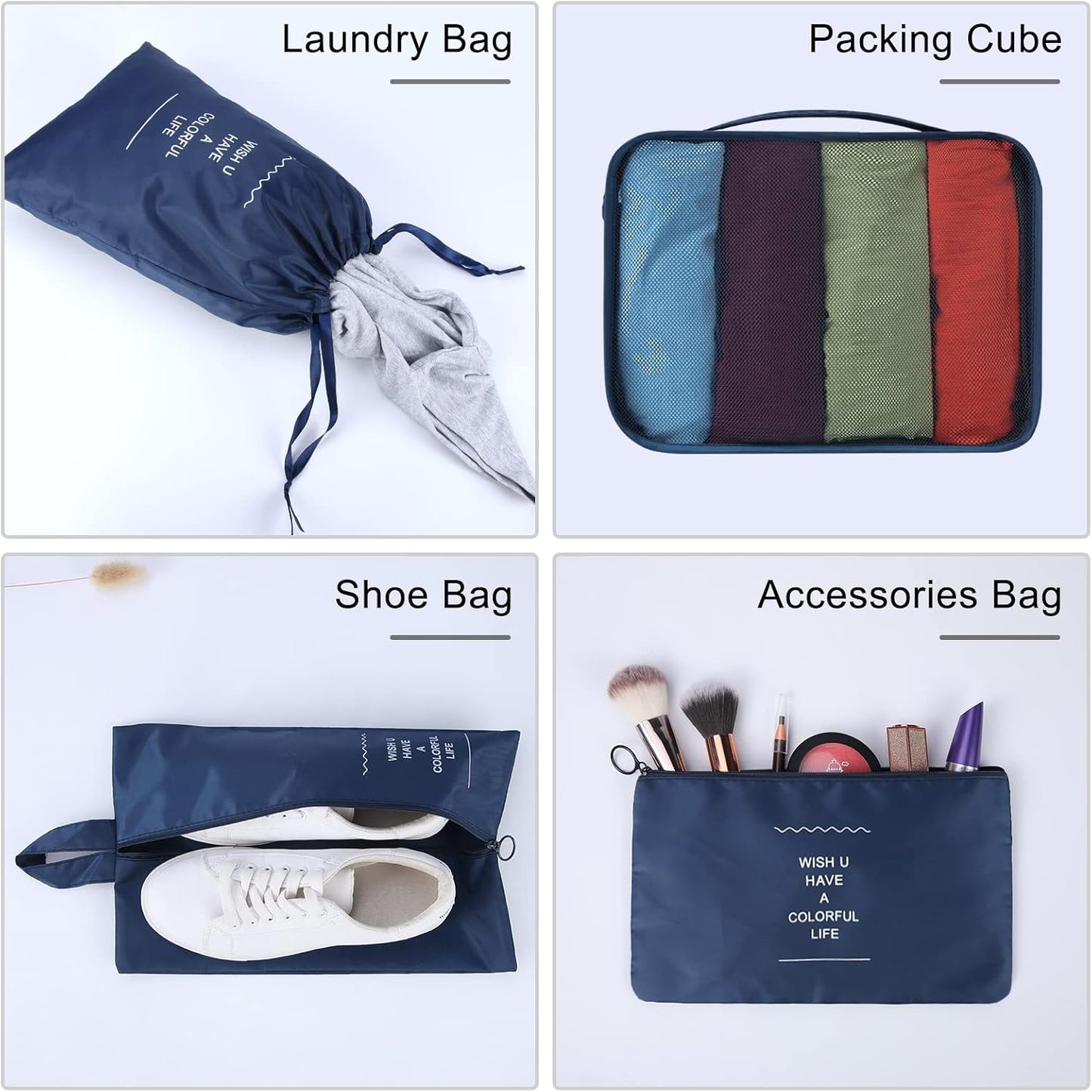 KTMOUW 7 Pieces Organizer Suitcase Suitcase Cubes Packing Organizer Cubes Travel Bags Luggage Packing Organizer Nylon Set, blue