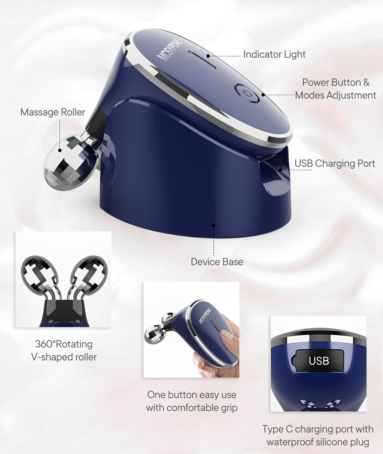 MCSYPOAL Microcurrent-Facial-Device, 5-in-1 Microcurrent Multifunctional Facial Massager, Face Roller Face Massager for Skin Care, Royal Blue