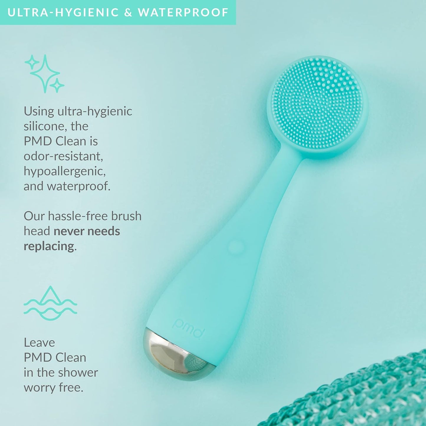 PMD Clean - Smart Facial Cleansing Device with Silicone Brush & Anti-Aging Massager - Waterproof - SonicGlow Vibration Technology