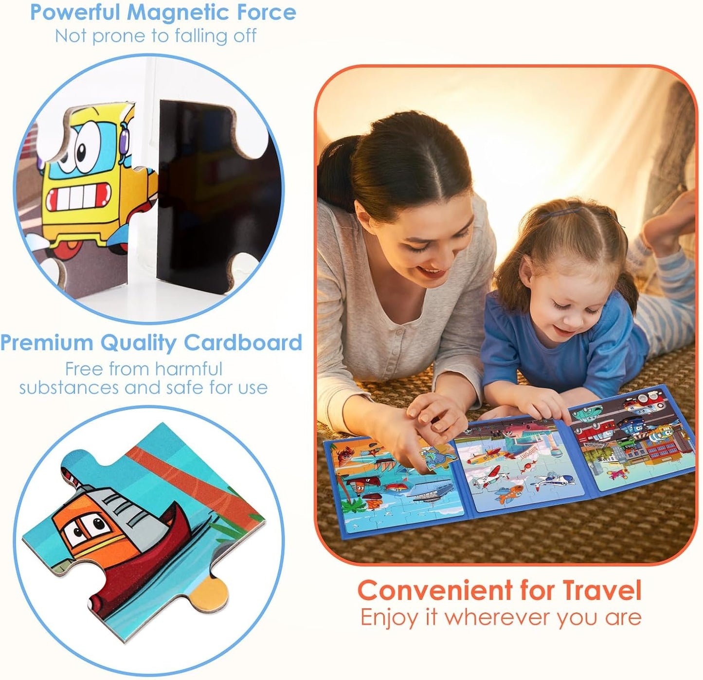Magnetic Puzzles for Kids Ages 4-6, 20-Piece Toddler Travel Toys Transportation Puzzles Ages 3-5, Educational Learning Magnets, Ideal Road Trip Activities Toys for 3 4 5 6 Boys and Girls