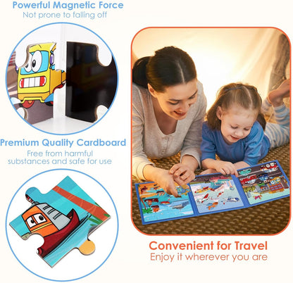 Magnetic Puzzles for Kids Ages 4-6, 20-Piece Toddler Travel Toys Transportation Puzzles Ages 3-5, Educational Learning Magnets, Ideal Road Trip Activities Toys for 3 4 5 6 Boys and Girls