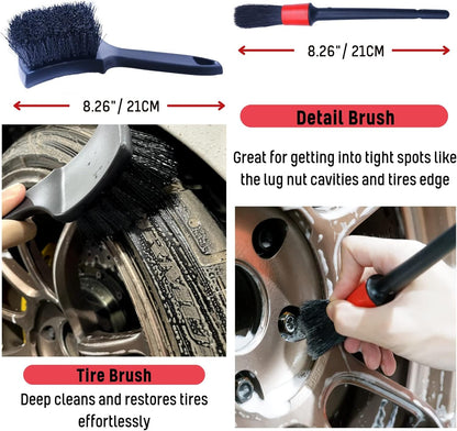 Wheel Brushes for Cleaning Wheels (4 Pro Pack)- 2X Soft Wheel Cleaning Woolies Brush, Detailing Brush and Stiff Tire Brush, Scratch Free Durable Car Wheel Rim Brush Kit for Car Rim and Tire Detailing