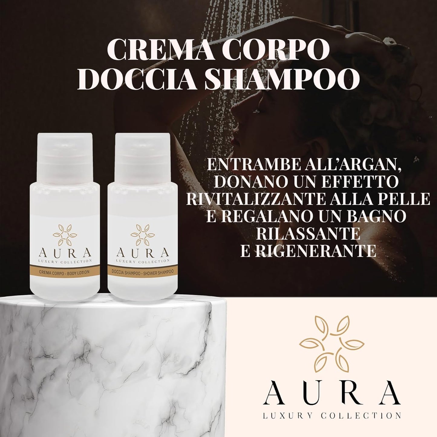 Aura Luxury Collection 260 Piece Kit with Body Cream, Shower Shampoo, Luxury Disposable Slippers, Vanity Set, Shaving Set, Oral Care Set + 500 Bands Guarantee!