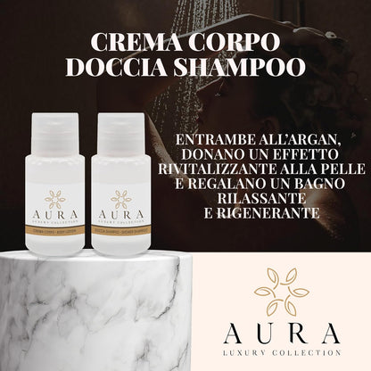 Aura Luxury Collection 260 Piece Kit with Body Cream, Shower Shampoo, Luxury Disposable Slippers, Vanity Set, Shaving Set, Oral Care Set + 500 Bands Guarantee!