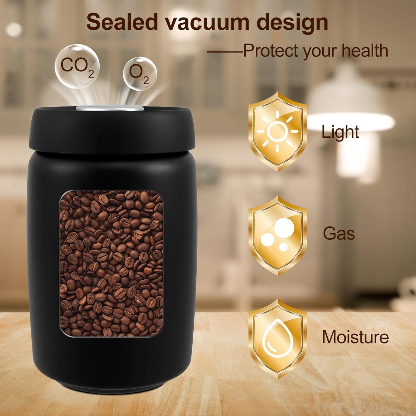 Coffee Vacuum Canister, 1200ml Stainless Steel Food Storage Container, Airtight Coffee Bean Container, Press Out Excess Air Preserve Food Freshness, Multi Use Coffee Canister for Cereal, Loose Tea