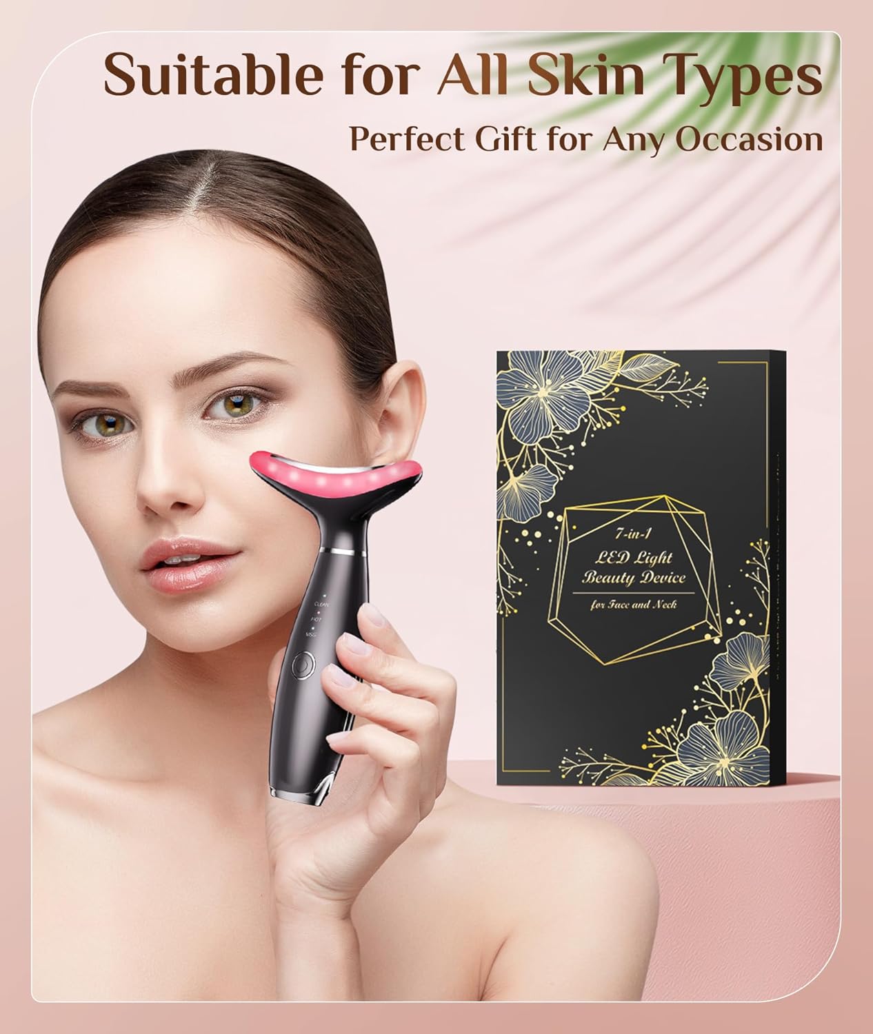Dopsikn 7 Color Galvanic Machines - Red Light Therapy for Face and Neck, Face Massager Tool for Wrinkles, Double Chin, Vibrating Facial Massager with Thermals, Black