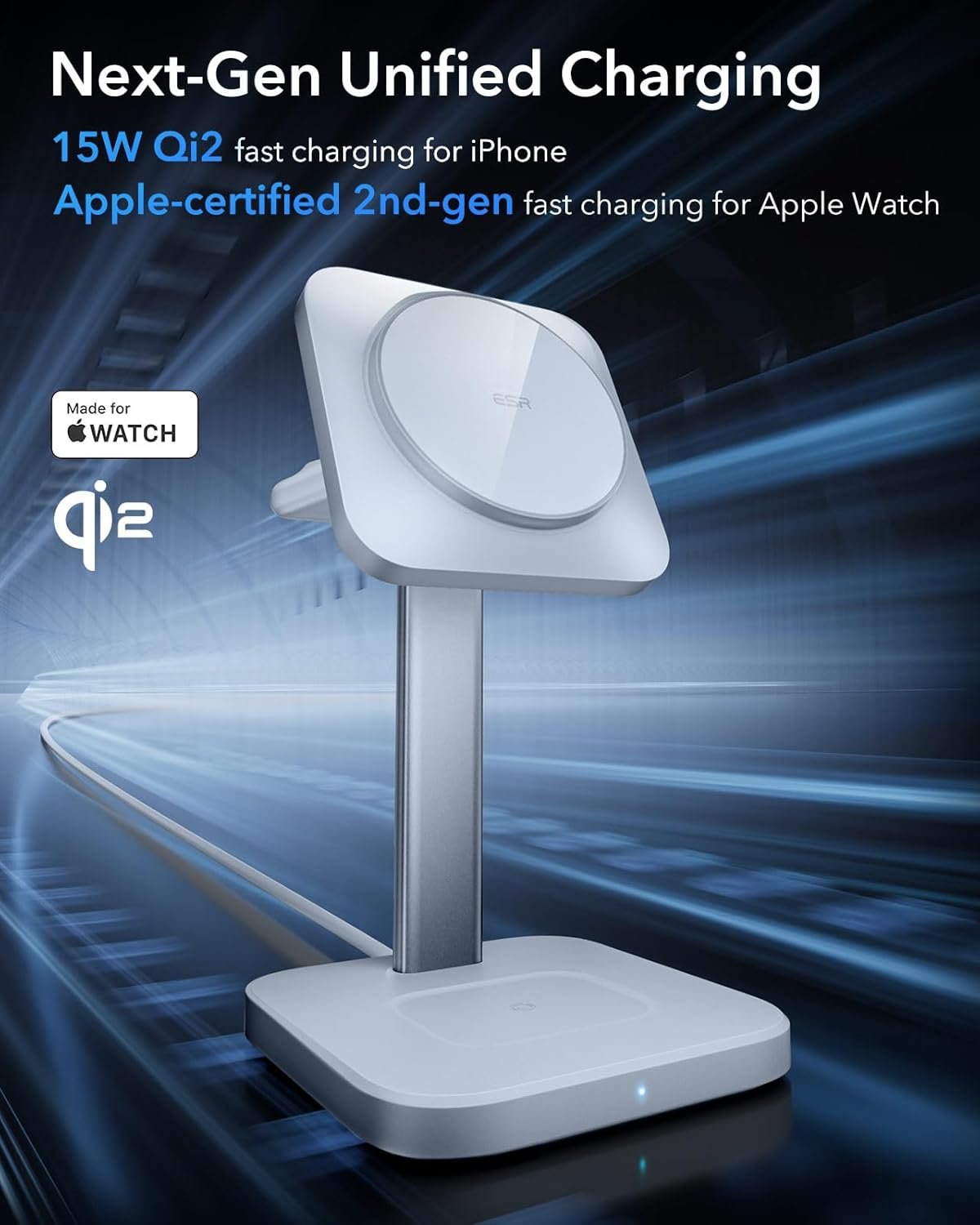 ESR Qi2 3 in 1 Wireless Charging Station, [Certified] & 15W Qi2 MagSafe Charger Stand for iPhone, Wireless Charger for Multiple Devices iPhone 16/15/14/13&Watch&AirPods, White