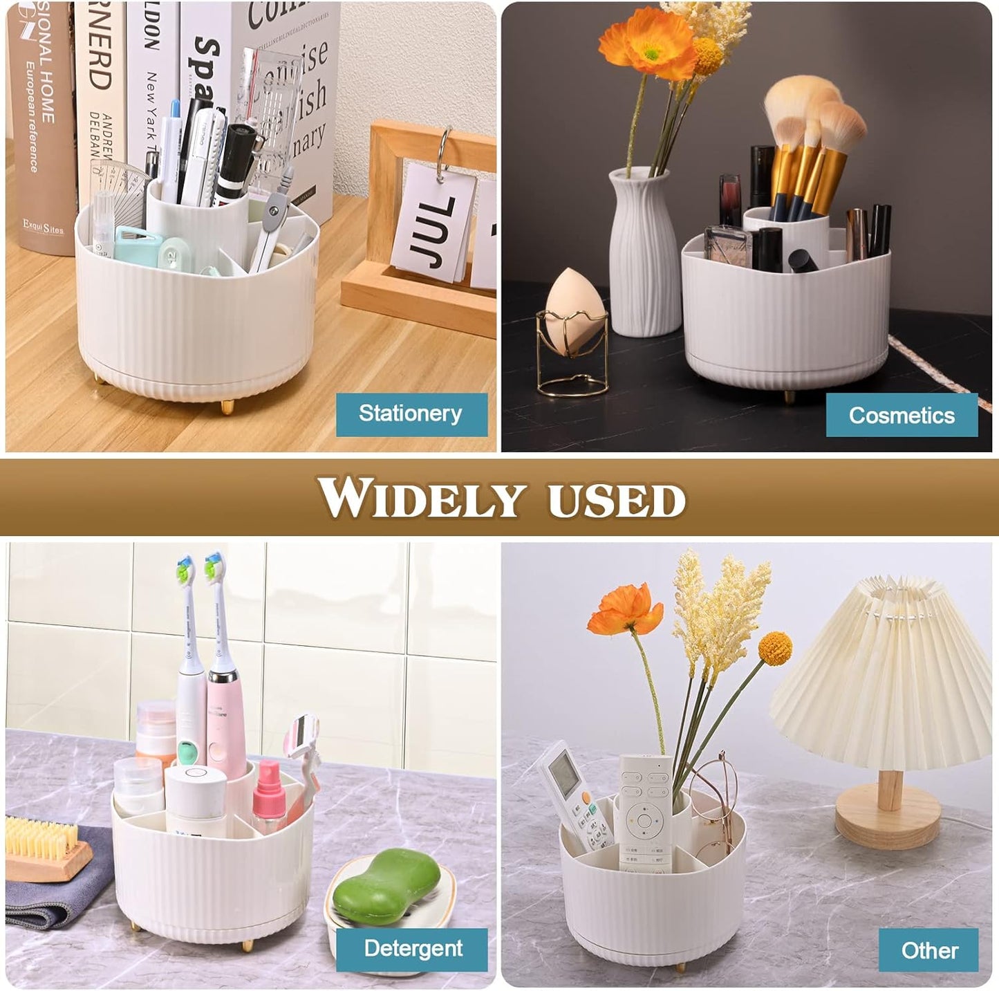 MumdoYAL Makeup Organizer, 360° Rotating Brush Organizer, Versatile Cosmetic Container for Room Dressing Room, Bedroom, Bathroom Decoration