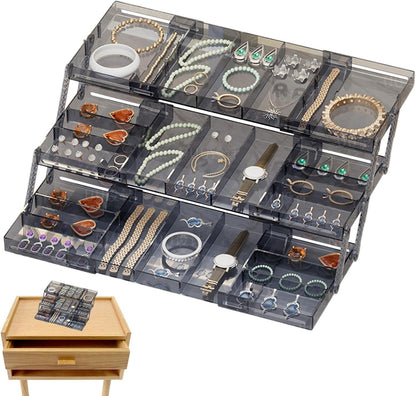 Ungtyb 3 Tier Drawer Organizer, Expandable Storage Tray, Adjustable Compartments Storage Trays, Hair Accessories Storage Tray 9.84x5.9x2.68 for Makeup, Hair Accessories, Jewelry, Pins
