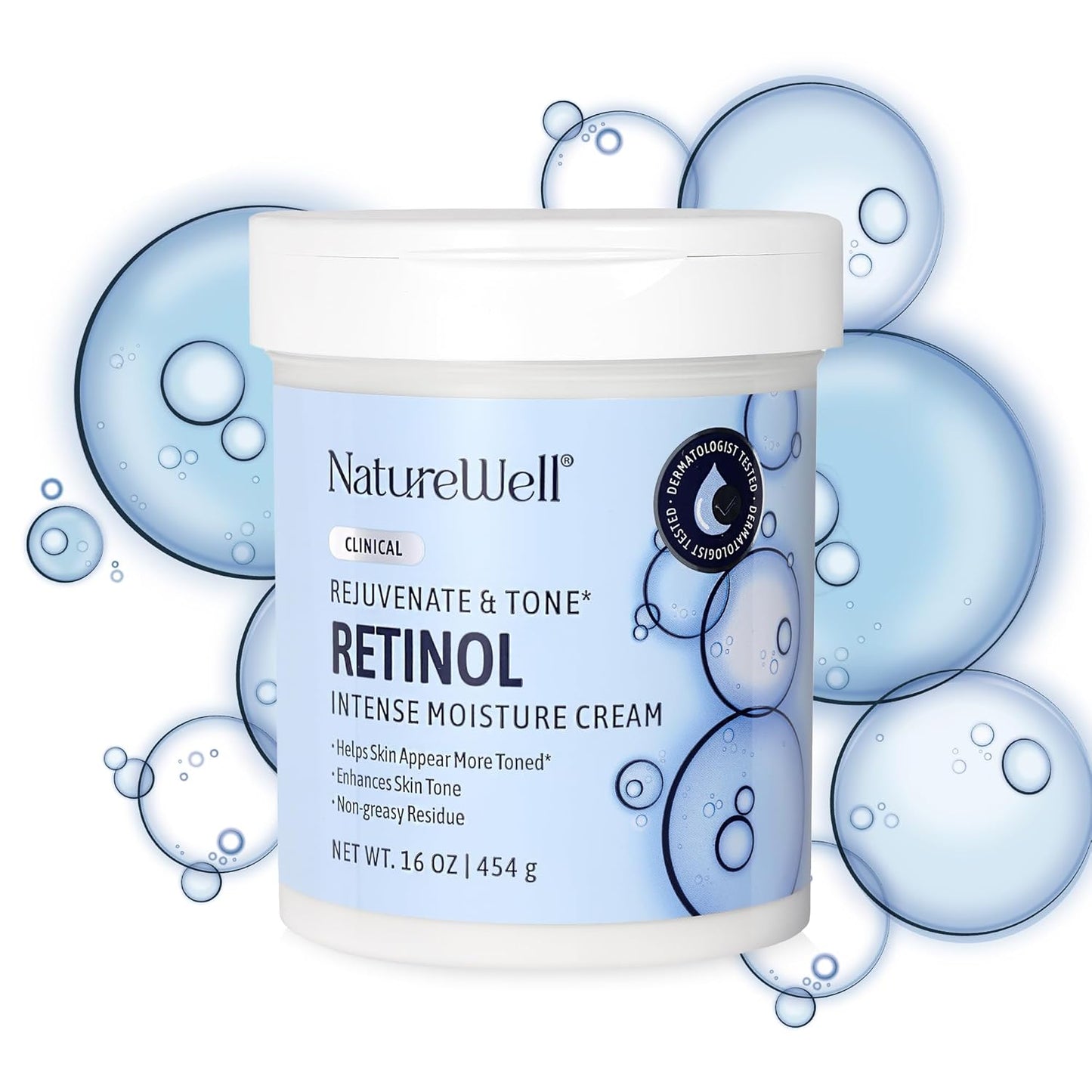 NATURE WELL Clinical Rejuvenate & Tone Retinol Intense Moisture Cream for Face, Body, & Hands, Anti-Aging, Targets Discoloration, Wrinkles, Sun Damage, Crepey, & Sagging Skin, 16 Oz