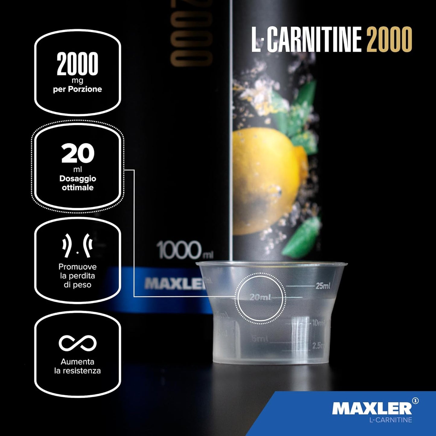 Maxler L Carnitine Liquid High Dose – L Liquid Carnitine – Vegan and Sugar Free – Rich in Flavour – Optimally Dosed – 2000 mg L-Carnitine per Serving – Green Tea with Lemon – 1000 ml