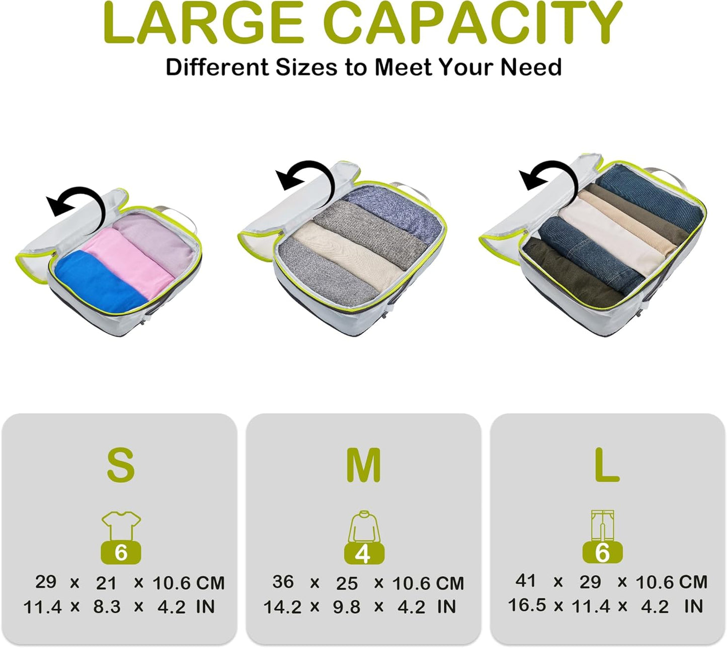 Cipway Suitcase Organizer, Compression Packing Cubes, Mesh Design, Space Saving Travel Bags Set Vacuum Bags Travel Clothes for Backpacks or Hand Luggage (White)