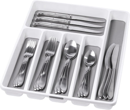 madesmart Antimicrobial Classic Large Silverware Tray Soft Grip, Non-Slip Kitchen Drawer, 6 Compartments, Multi-Purpose Home Organization, EPA Certified, White
