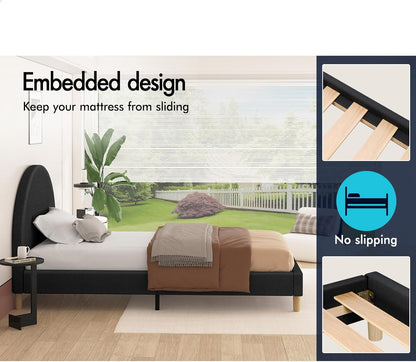 ALFORDSON Bed Frame Base Single Size with Linen Fabric Upholstery, Bed Platform Foundation with Headboard for Mattress Topper, Calla Fabric Charcoal