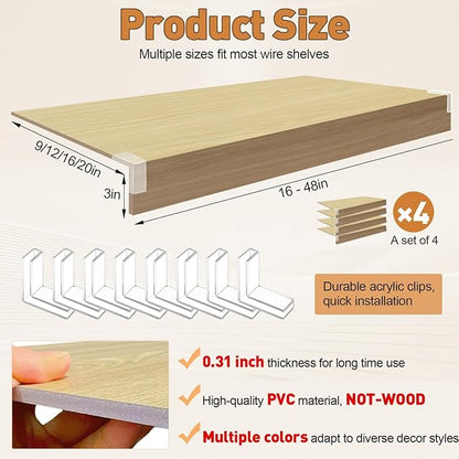 Wire Rack Covers for Shelves - Pantry Closets Wood Wire Shelf Covers 4PCS/for Home and Kitchen Organization