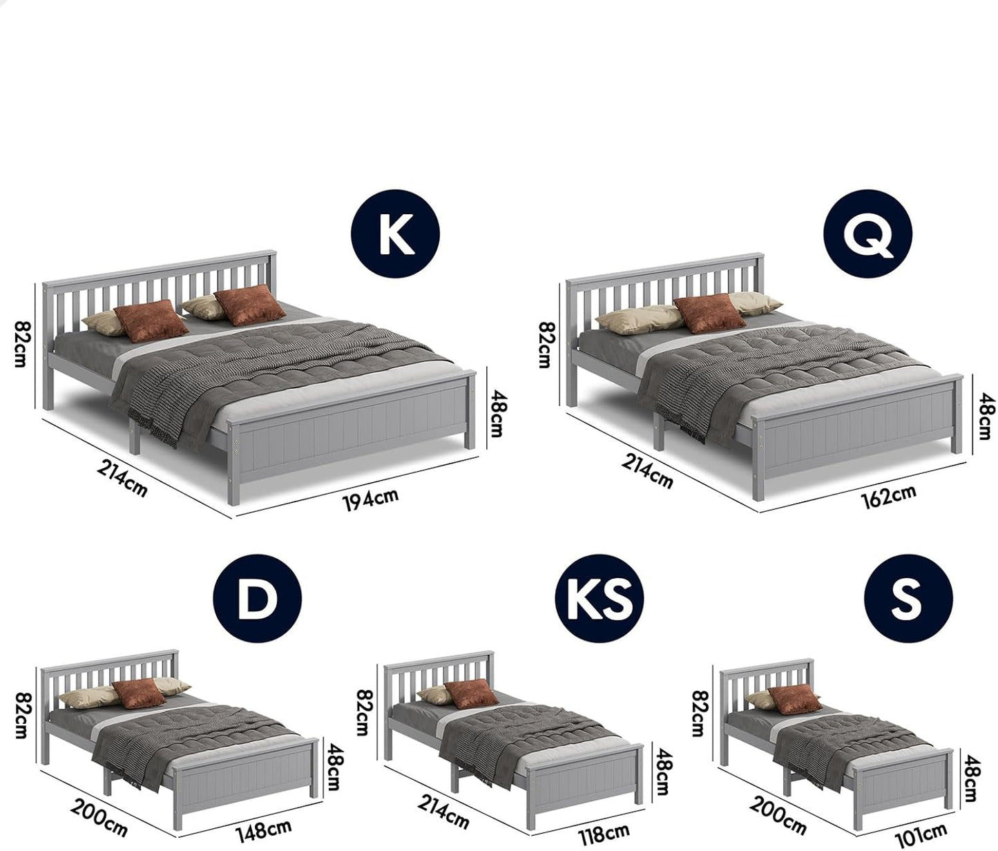 ALFORDSON King Single Size Wooden Bed Frame Base Fabiano Series with Headboard & Tailboard, Slatted Design with Solid Pine Wood Construction for Home Bedroom, Modern Scandinavian Style, Grey